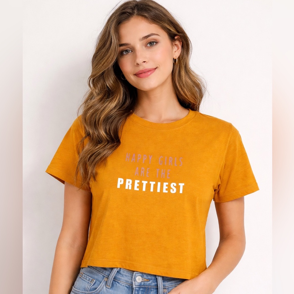 ZUDIO Mustard Yellow Graphic Crop Tee